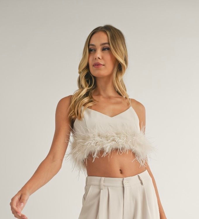 Sleeveless top with feathers