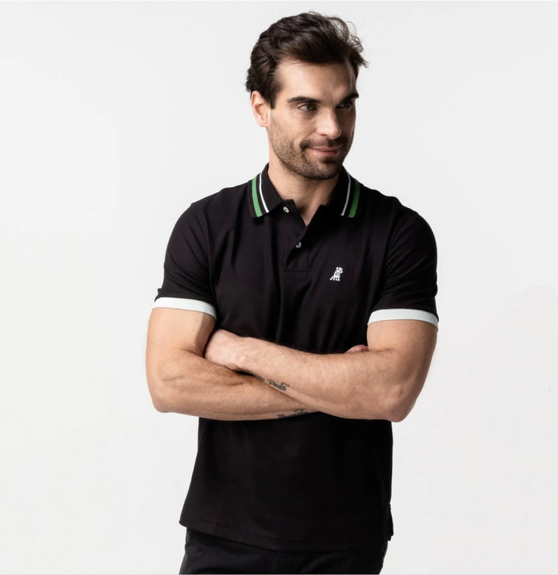 Green Stripe Accents Piqué Polo Shirt
