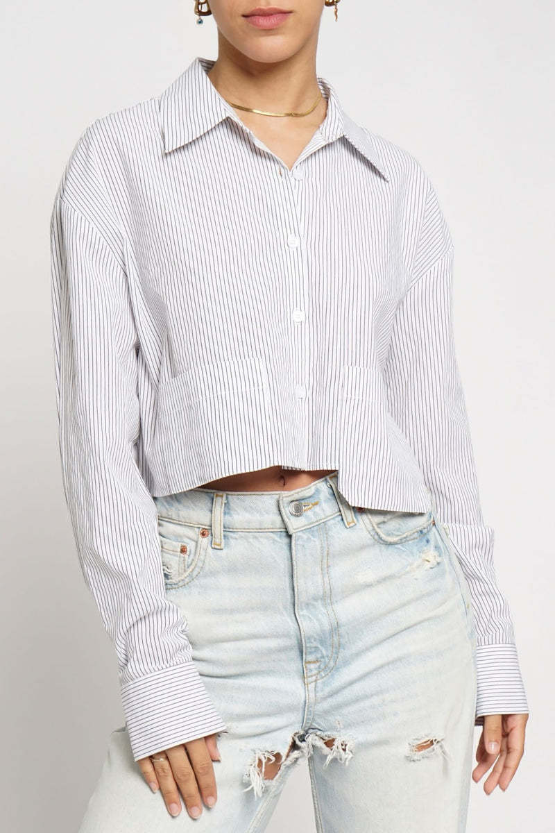 White Cropped button up Tshirt