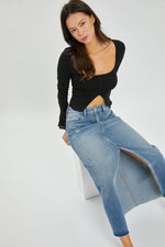 Side cut jean skirt