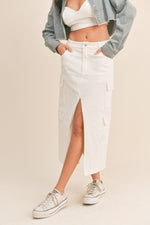 White jean cargo skirt